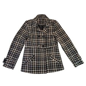 Robert Louis Houndstooth Women's Pea Coat Jacket Multicolor Small